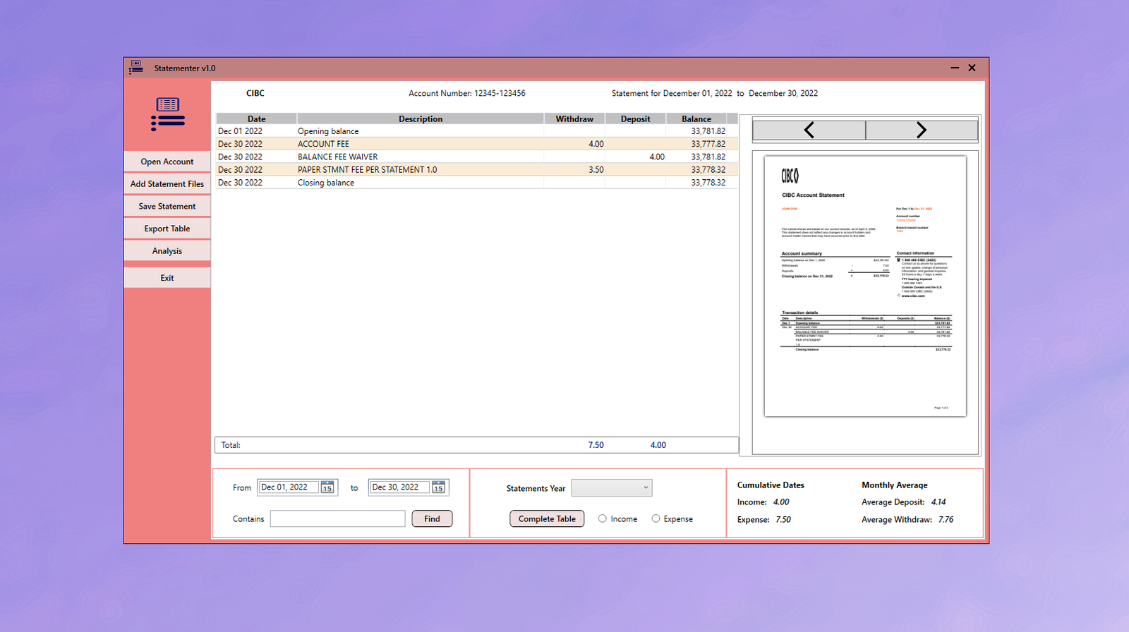 Statementer Screenshot 2